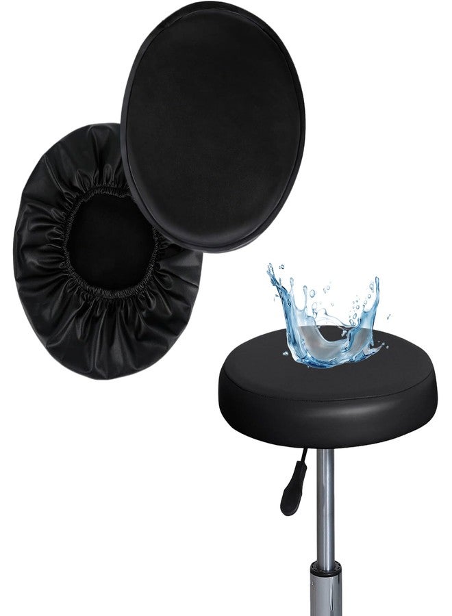 Hapforever 2PCS Bar Stool Covers Round, Waterproof PU Bar Stool Seat Covers Stretch Bar Stool Slipcover with Elastic Band Round Bar Stool Covers for 12-14 Inch Chairs (Black) - Image 1